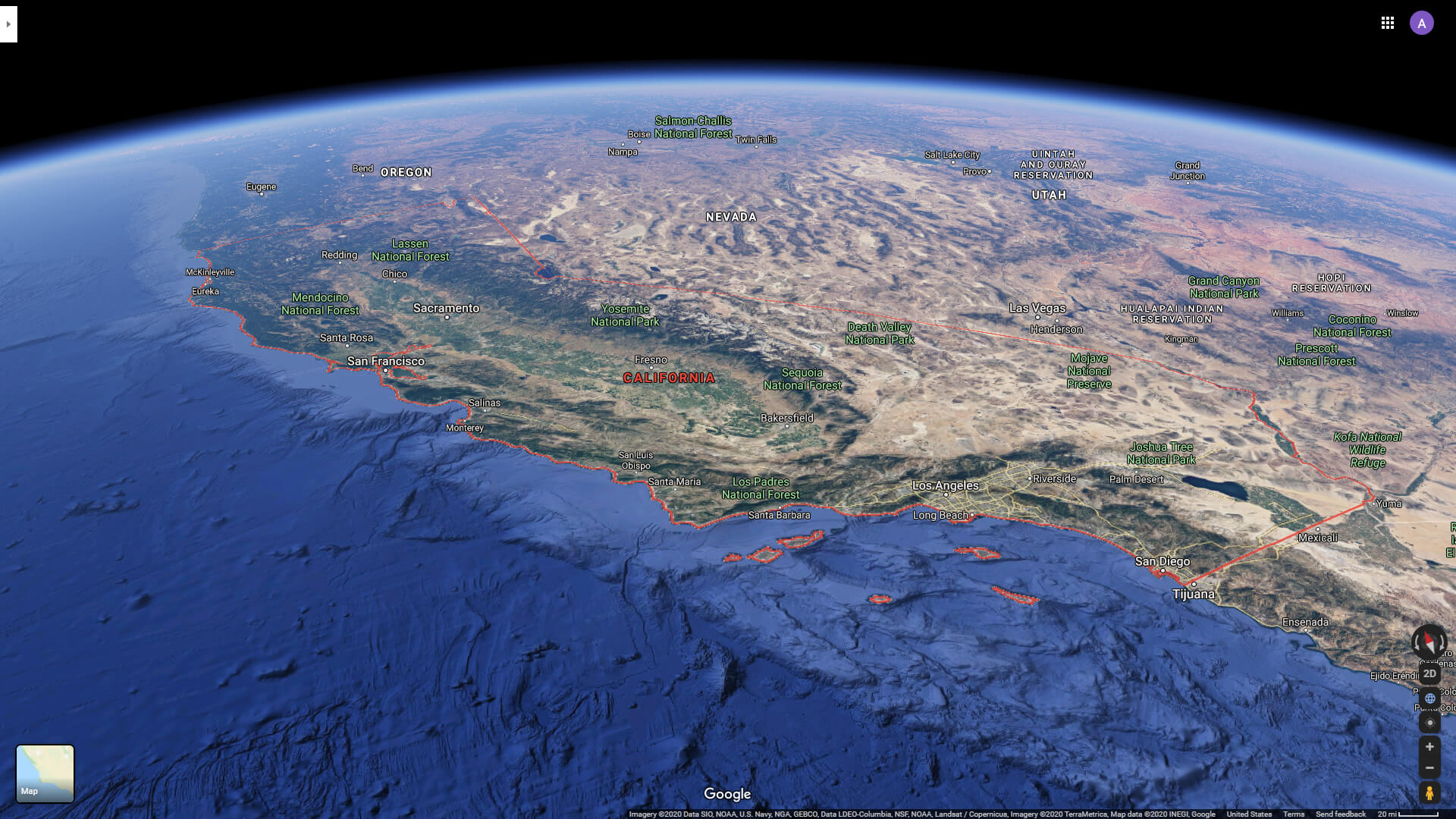 californie Satellite Vue des pacifique Ocean